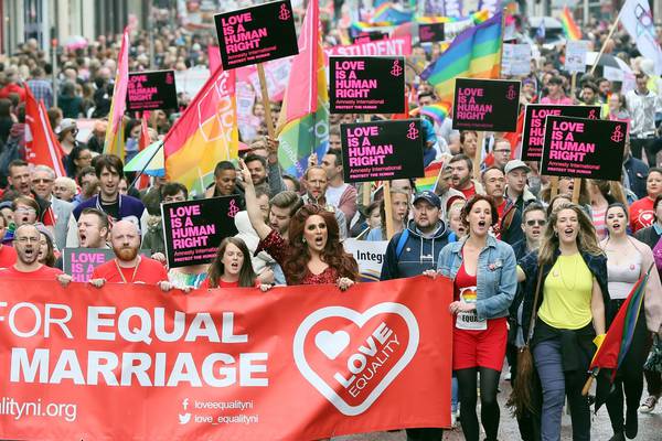 Belfast demonstrators urge end to same-sex marriage ban