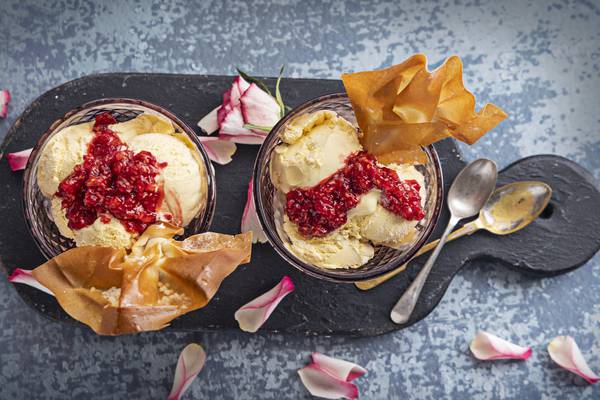 Hot love raspberry and pastry dessert
