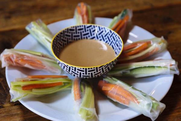 Rice paper vegetables with peanut sauce