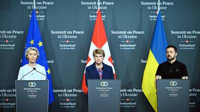 World leaders call for just peace in Ukraine, but Russia’s absence weighs heavily 