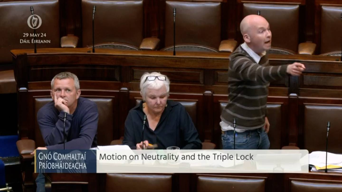 People Before Profit TD Paul Murphy is seen during a row in the Dáil following comments made by Minister of State Seán Fleming. Photograph: Oireachtas