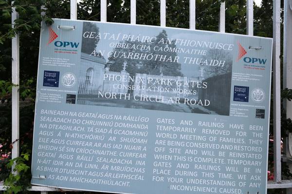 Phoenix Park devoid of historic gates a year on from pope’s visit