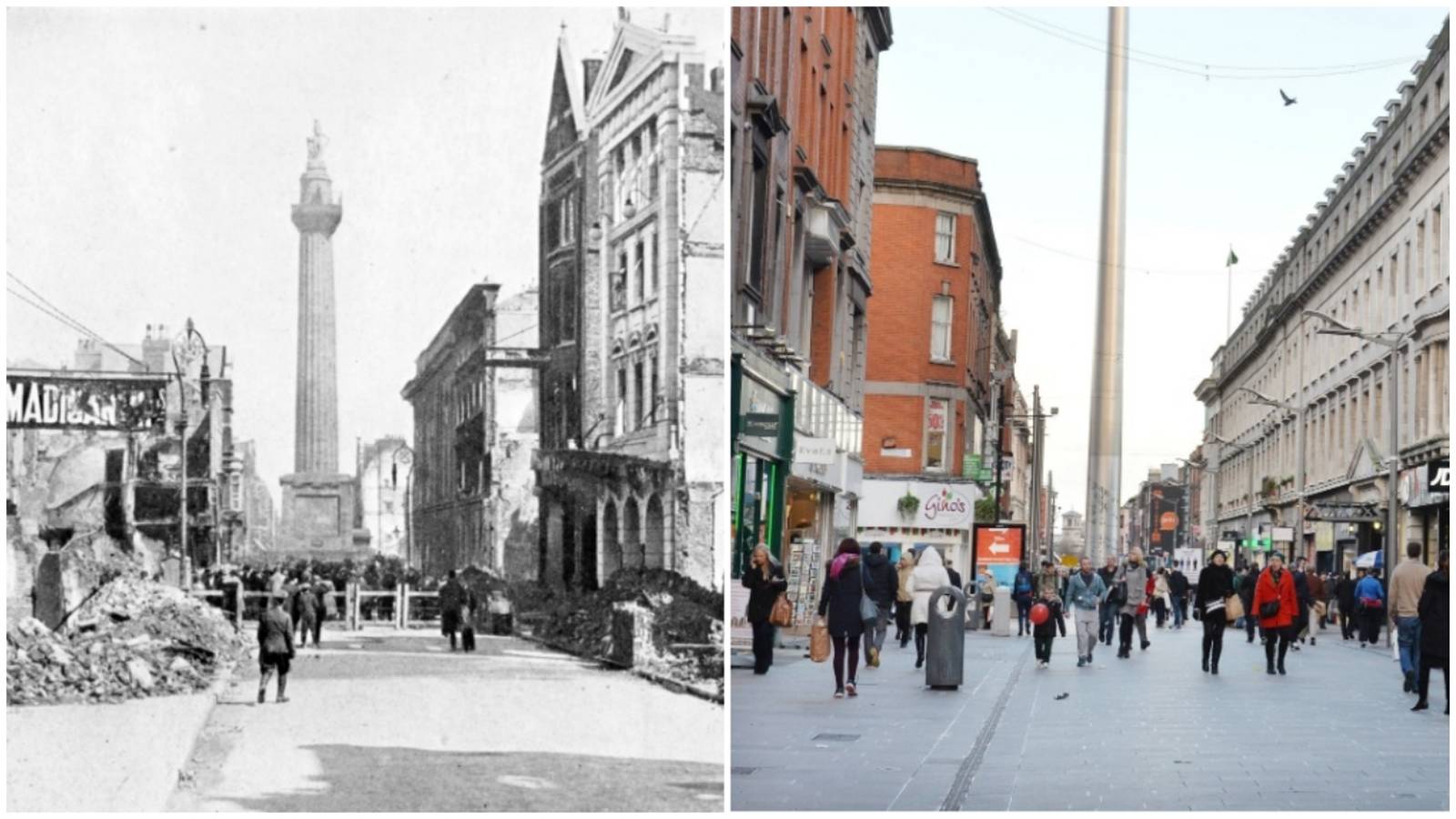 Henry Street: In 1916, as now, this was street of shops. Fifty-three buildings were burned here during the Rising
