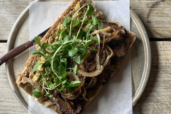 A delicious steak sandwich with Cashel Blue and sticky onions
