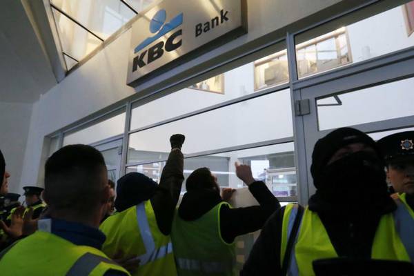 KBC bank branches attacked amid protest outside Dublin headquarters