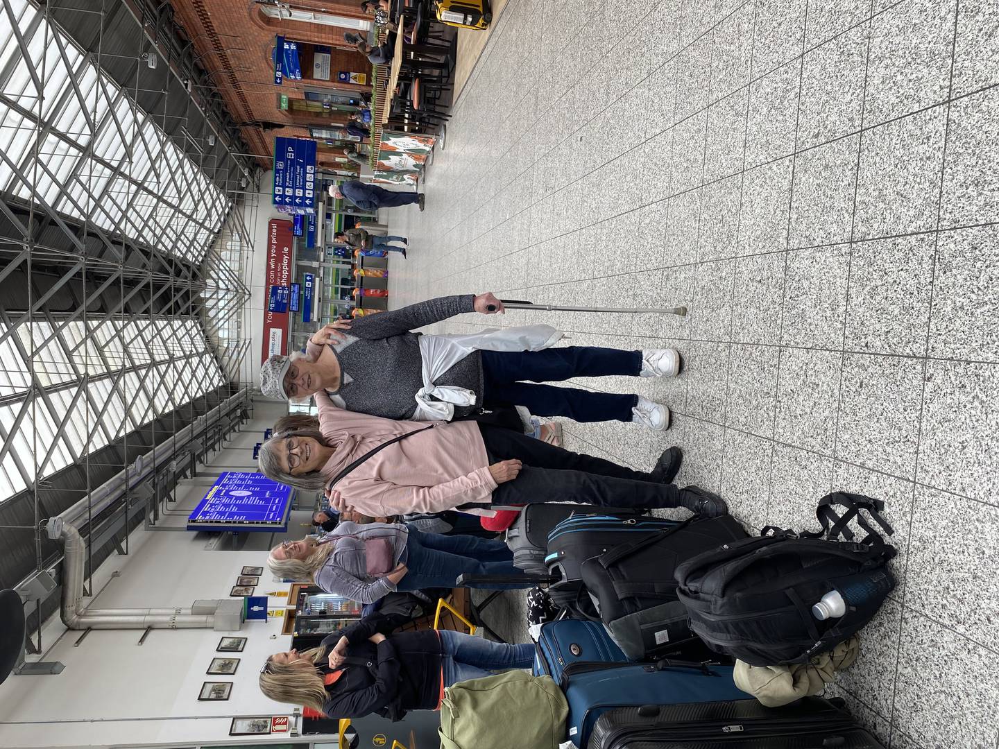 Standing on the concourse of Cork Kent train station, (l-r) sisters Marie Des Marais and Nancy Lietz, from Wisconsin, wait with family members for the train to Dublin.  Train Travel Feature, Irish Rail statement and pics via Aine Ryan. June 2024