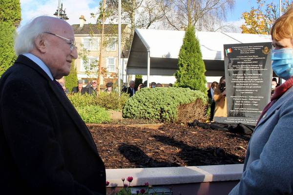 President Michael D Higgins unveils memorial to British army mutineers