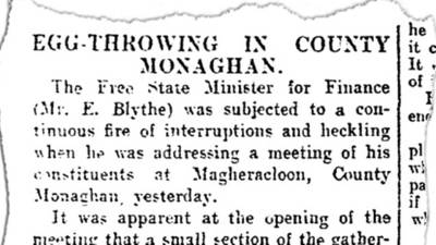 Eggs thrown at finance minister: From the Archives: March 28th, 1927