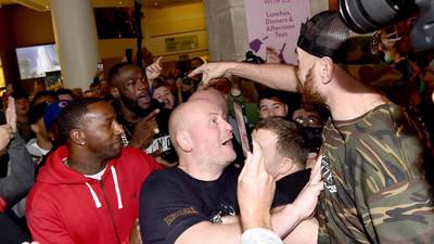 Deontay Wilder gatecrashes Tyson Fury’s Belfast weigh-in