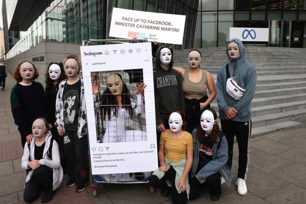 Young people protest outside Facebook’s Dublin HQ on foot of whistleblower