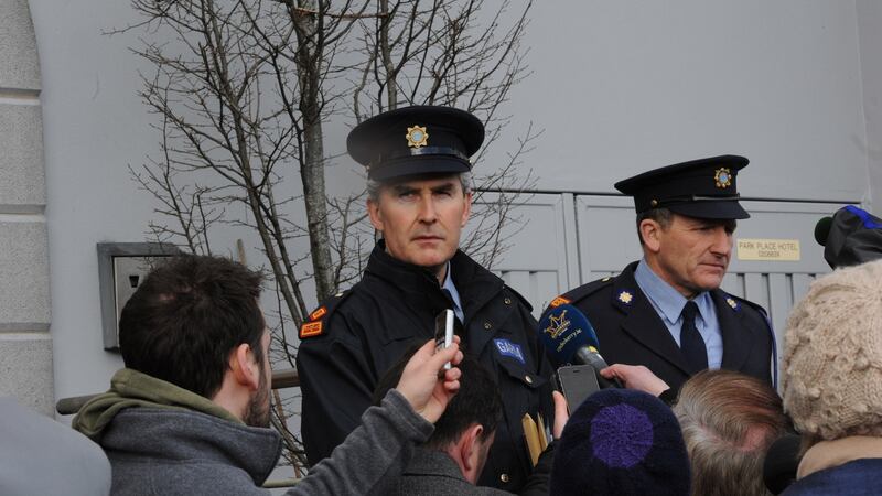 Supt Flor Murphy and Garda John Brenan talk to members of the press in Killarney on Monday. Photograph: Domnick Walsh/Eye Focus.