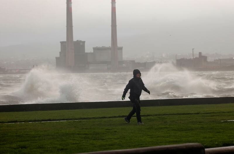 Sea spray at high tide on the Clontarf road as Storm Darragh approached. Photograph: Alan Betson / The Irish Times

