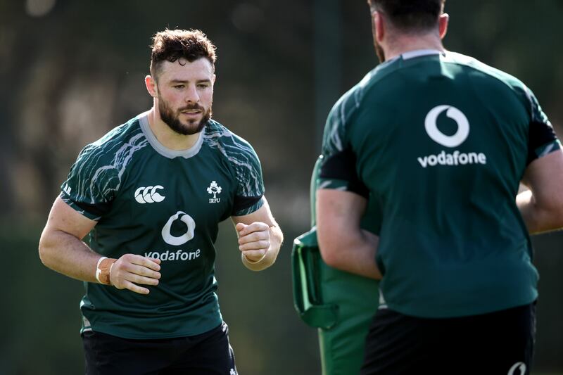 Robbie Henshaw working to stay fit last week during Ireland's training camp in Portugal. Photograph: Ben Brady/Inpho