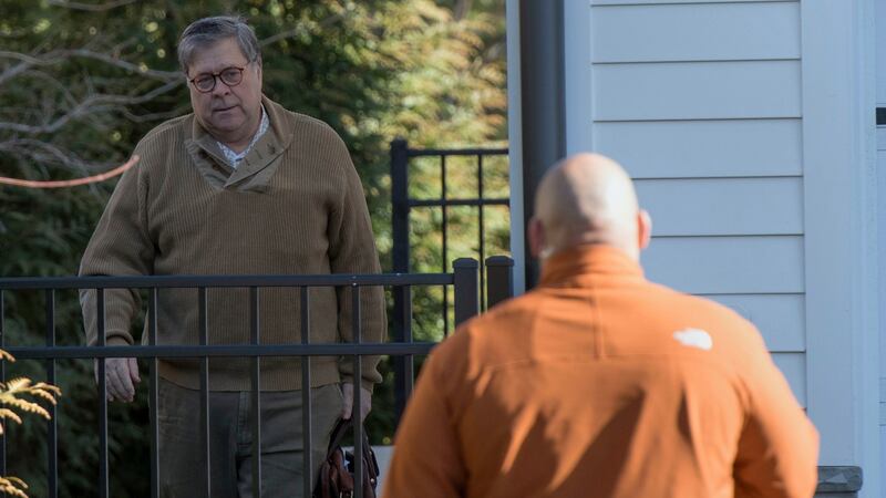 US attorney general William Barr leaves his home in McLean, Virginia, on Saturday morning. He was later pictured arriving at the justice department in Washington. Photograph: Sait Serkan Gurbuz/AP Photo