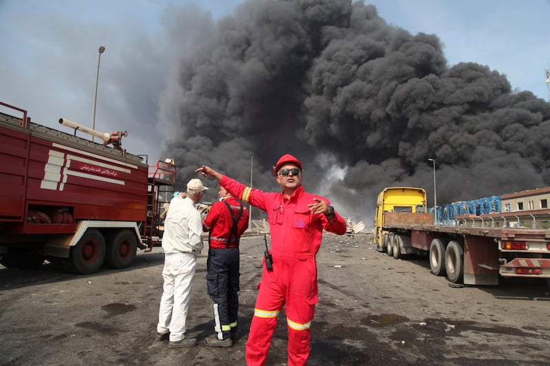 The scene of the explosion in Iran. Photograph: Mohammad Rasoul Moradi/IRNA via AP