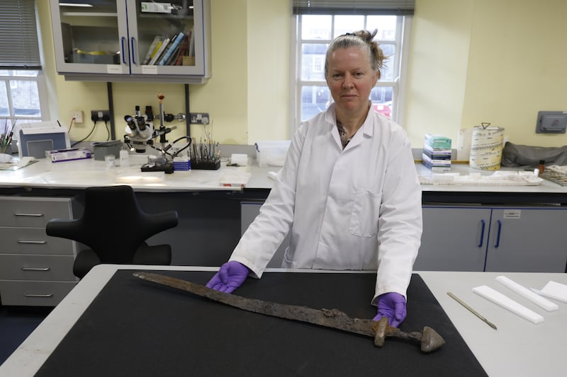 Carol Smith with the Viking sword. Photograph: Nick Bradshaw