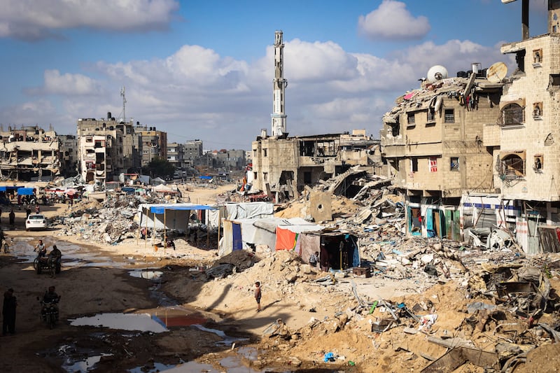 Tents are set up by displaced Palestinians amid the devastation in Khan Yunis in southern Gaza on May 16th. Photograph: AFP via Getty Images