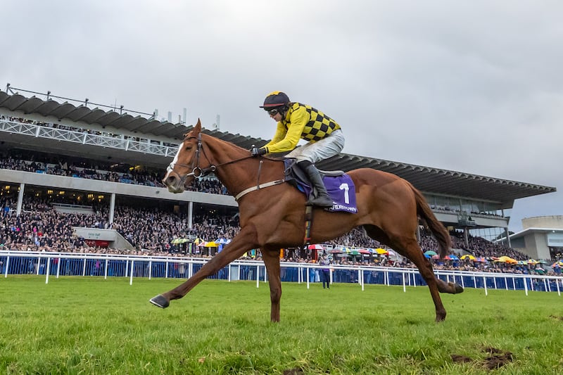 Paul Townend on State Man winnings the Irish Champion Hurdle (Grade 1) at Leopardstown on 
February 2nd, 2025.Photograph: Morgan Treacy/Inpho