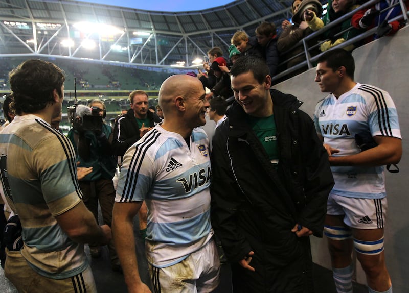 Guinness Autumn Series International 28/11/2010
Ireland vs Argentina 
Felipe Contepomi and Jonathan Sexton after the match
Mandatory Credit ©INPHO/Billy Stickland