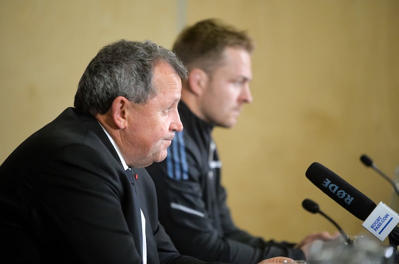 A glum-looking Ian Foster during the truncated post-match news conference after Ireland's victory over the All Blacks in the third Test at 
 Sky Stadium, Wellington.  Photograph: Elias Rodriguez/Photosport/Inpho
                     