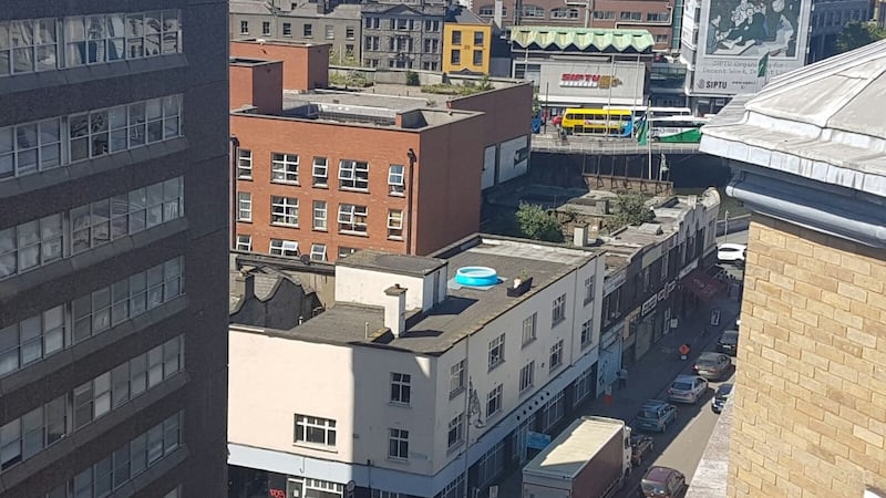 A view of the pool and couch set-up on Tara Street. Photograph: Paddy Logue/The Irish Times