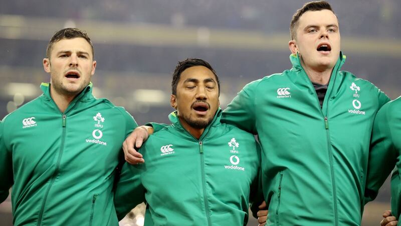 Robbie Henshaw, Bundee Aki and  James Ryan. Henshaw will have to guide Aki through his first game in the Stade de France while  Ryan  have a lot of  excitement and  a little bit of fear. Photograph: Inpho