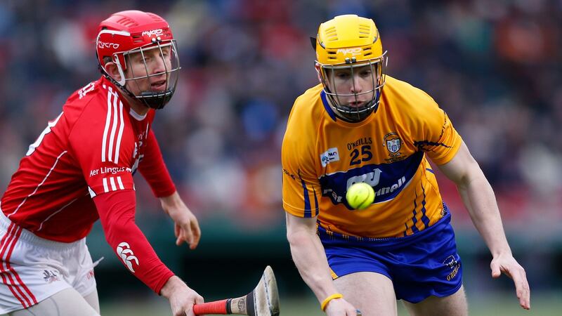 Cork Midfield Bill Cooper  chases Clare Substitute Conor McGrath  in the semifinal game of the Fenway Hurling Classic held at Fenway Park in Boston in  November 2018. File photograph: CJ Gunther/EPA