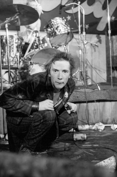 John Lydon onstage  with The Sex Pistols  at Randy’s Rodeo Nightclub in San Antonio, Texas, during their final tour on January 8th, 1978. Photograph: Richard E Aaron/Redferns