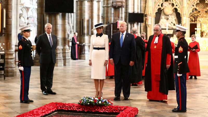 US president Donald Trump and First Lady Melania Trump are seen at Westminster Abbey as part of their state visit in London. Photograph: Simon Dawson/Reuters