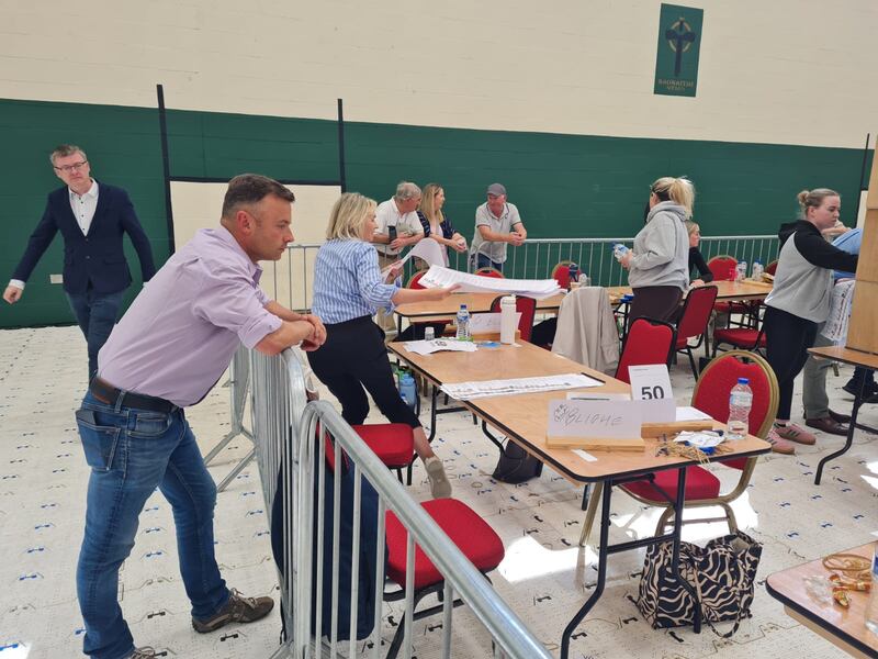 Ireland First's Derek Blighe watching transfers being counted in the Ireland South count centre in Nemo, Cork.