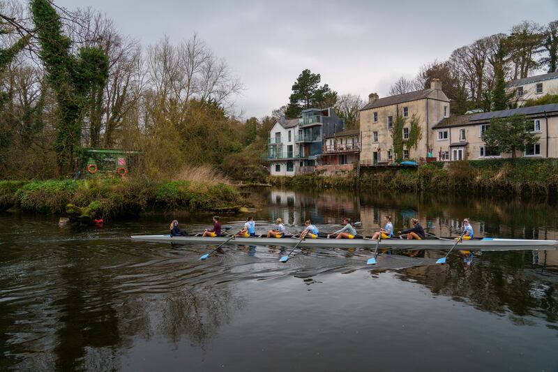 A UCD boat on the Liffey. Photograph: Barry Cronin