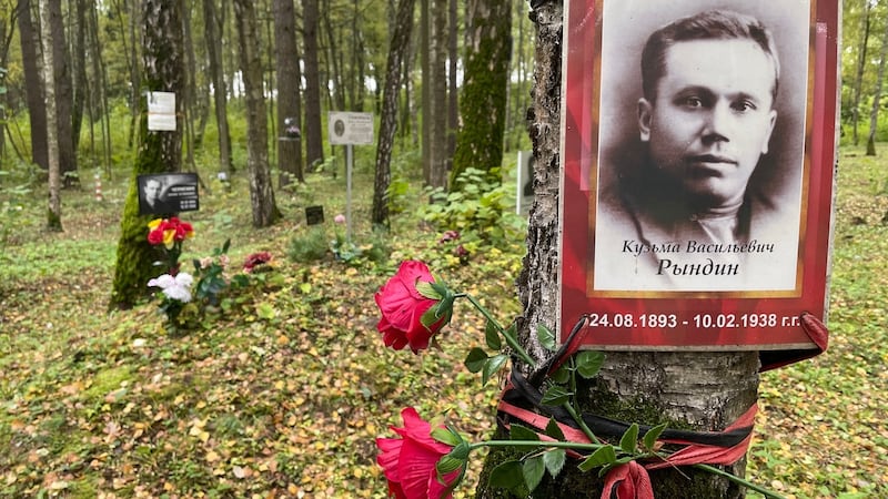 Memorials to more than 6,600 people killed by the Soviet security services from 1937-41 at Kommunarka in southern Moscow. Photograph: Daniel McLaughlin