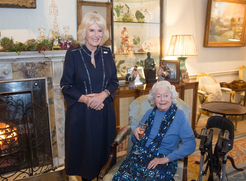  June Spencer with Queen Camilla. Photograph: Ian Jones/BBC/PA Wire
