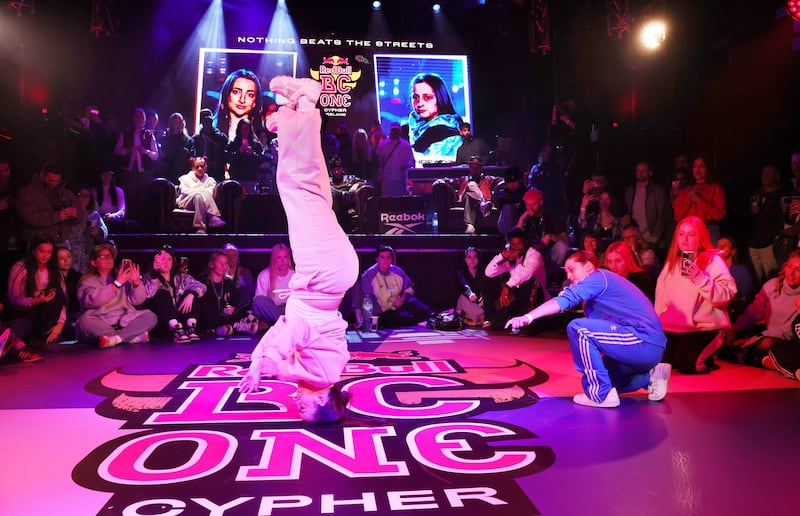 Red Bull BC One National Cypher:  B-girl Redlock (Rachel Donohoe) competes against B-girl Threadz (Katie Talpa). Photograph: Alan Betson