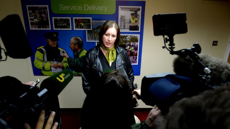 Antoinette Cunningham, President of the AGSI speaking to the media on Tuesday night following rejection by the members of the pay proposals from Government. Photograph: Cyril Byrne / The Irish Times