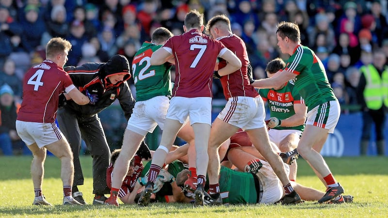 Tempers flare in the closing stages in Salthill. Photograph: Donall Farmer/Inpho