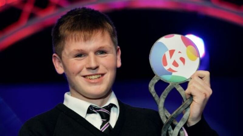 Shane Curran taking top prize in the Young Scientist competition in 2017 when he was 17 years of age.