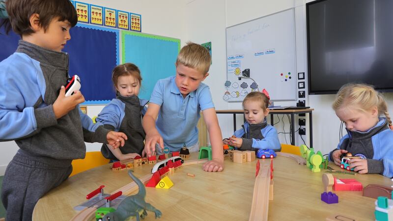 Hard at work in Gaelscoil Eoin. Photograph: The Irish Times