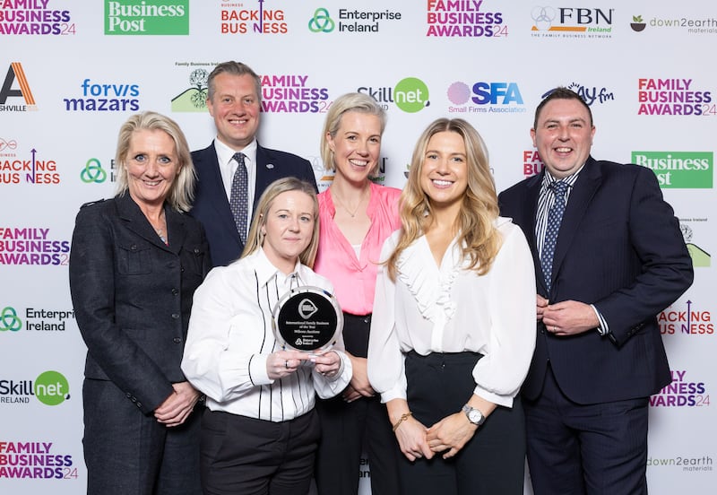 Winner of International Family Business of the Year,
sponsored by Enterprise Ireland: Wilsons Auctions: Tori Dixon, Rebecca Wilson, Shanta Lawlor, Celia Lamb, Jason Delaney, Ricky Wilson. Photograph: Paul Sherwood