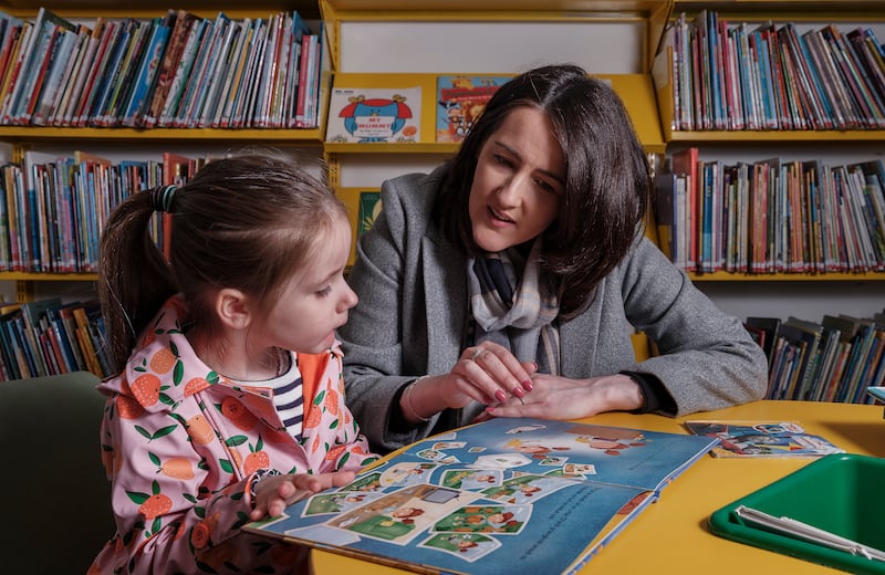 Christina Nic Dhonnacha and her daughter Athena Howley - avid users of the county library, Castlebar, Co Mayo. Photograph: Michael McLaughlin