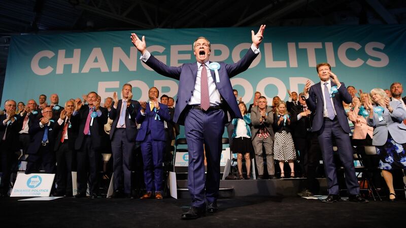 Brexit Party leader Nigel Farage, who looks set to sweep up the Tory vote. Photograph: Olga Akmen/AFP/Getty Images