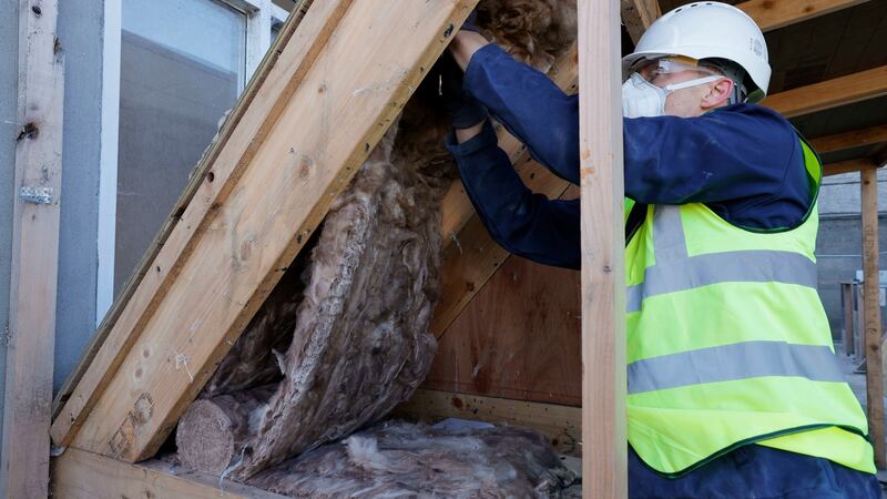 Daniel Kenny learning insulation skills on the  course based in Dublin Port.  Photograph: Alan Betson