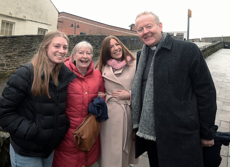 Archbishop Eamon Martin meeting visitors to Derry from Belfast. Photograph: Trevor McBride