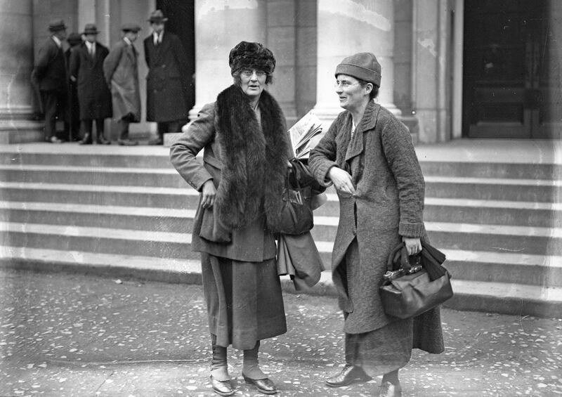 Suffragist Kathleen Lynn (right) with revolutionary and suffragist Constance Markievicz at Earlsfort Terrace, Dublin, probably taken circa December 1921-January 1922. Photograph: Independent News And Media/Getty 