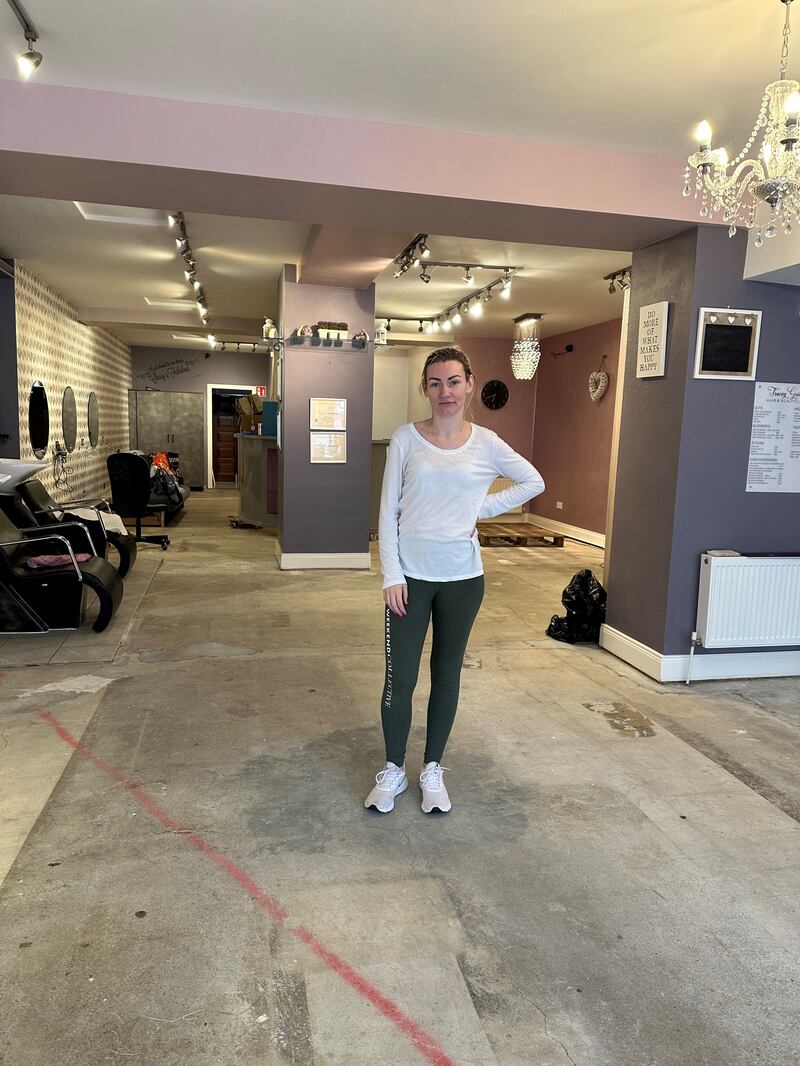 Tracey Grimes in her flooded hair salon in Listowel, Co Kerry.