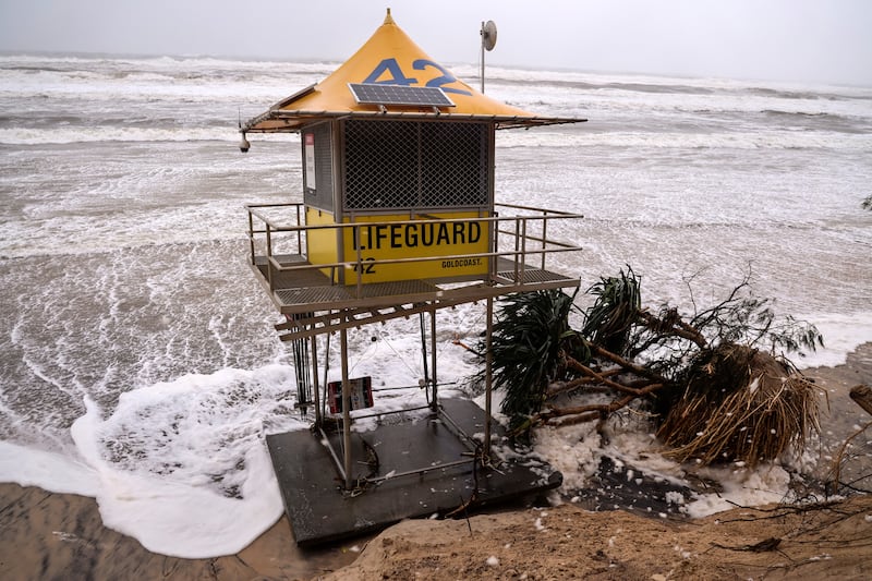 Main Beach on the Gold Coast has been damaged by record-breaking waves caused by the outer fringe of Cyclone Alfred. Photograph: David Gray/AFP