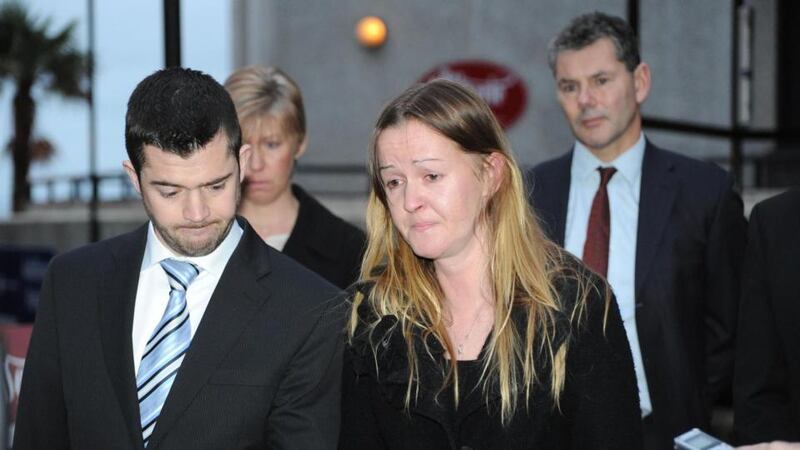 Elber Twomey from Cork, Ireland, reads a statement to the press following the conclusion of an inquest in Devon which heard details of a head-on collision involving a suicidal taxi driver in which he and members of Mrs Twomey’s family died. Photograph: Apex News & Pictures.