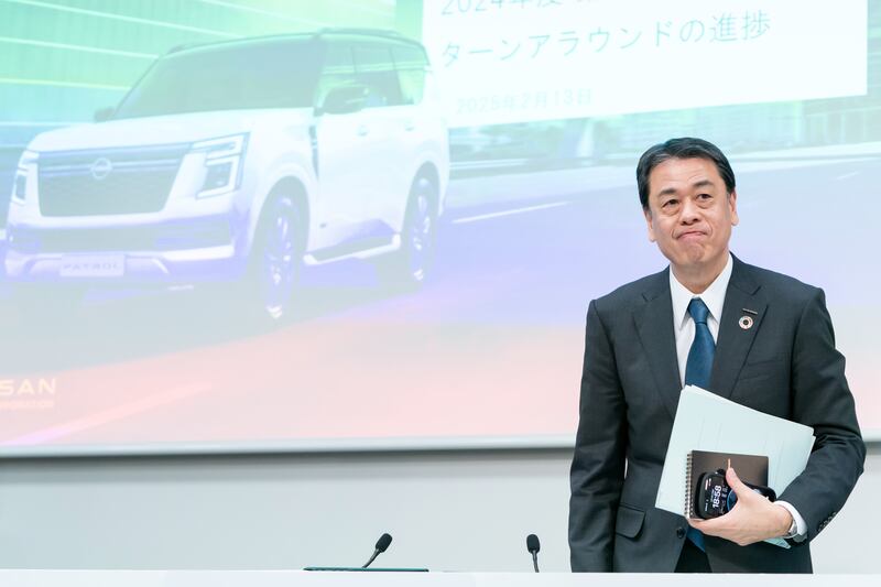 Nissan chief executive Makoto Uchida announces the end of merger negotiations with Honda on Thursday. Photograph: Tomohiro Ohsumi/Getty Images