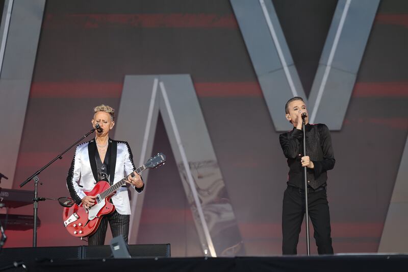 Depeche Mode: Martin Gore and Dave Gahan on stage at Malahide Castle on Wednesday evening. Photograph: Nick Bradshaw