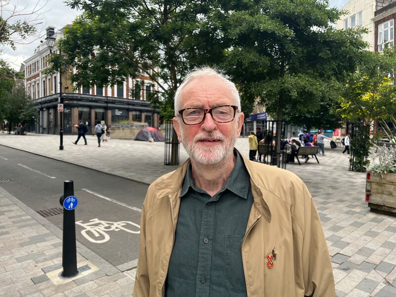 Jeremy Corbyn at Navigator Square in Archway, in his north London constituency of Islington North. He led a campaign to get the square named after Irish navvies, even though the place is landlocked. Photograph: Mark Paul